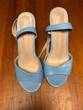 Lulu's Light Blue Open-Toe Slide Heels